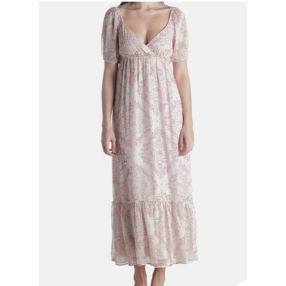 Spring & Mercer XS Blush Pink Chiffon Midi Prairie Dress Short Sleeve NEW - Picture 10 of 16